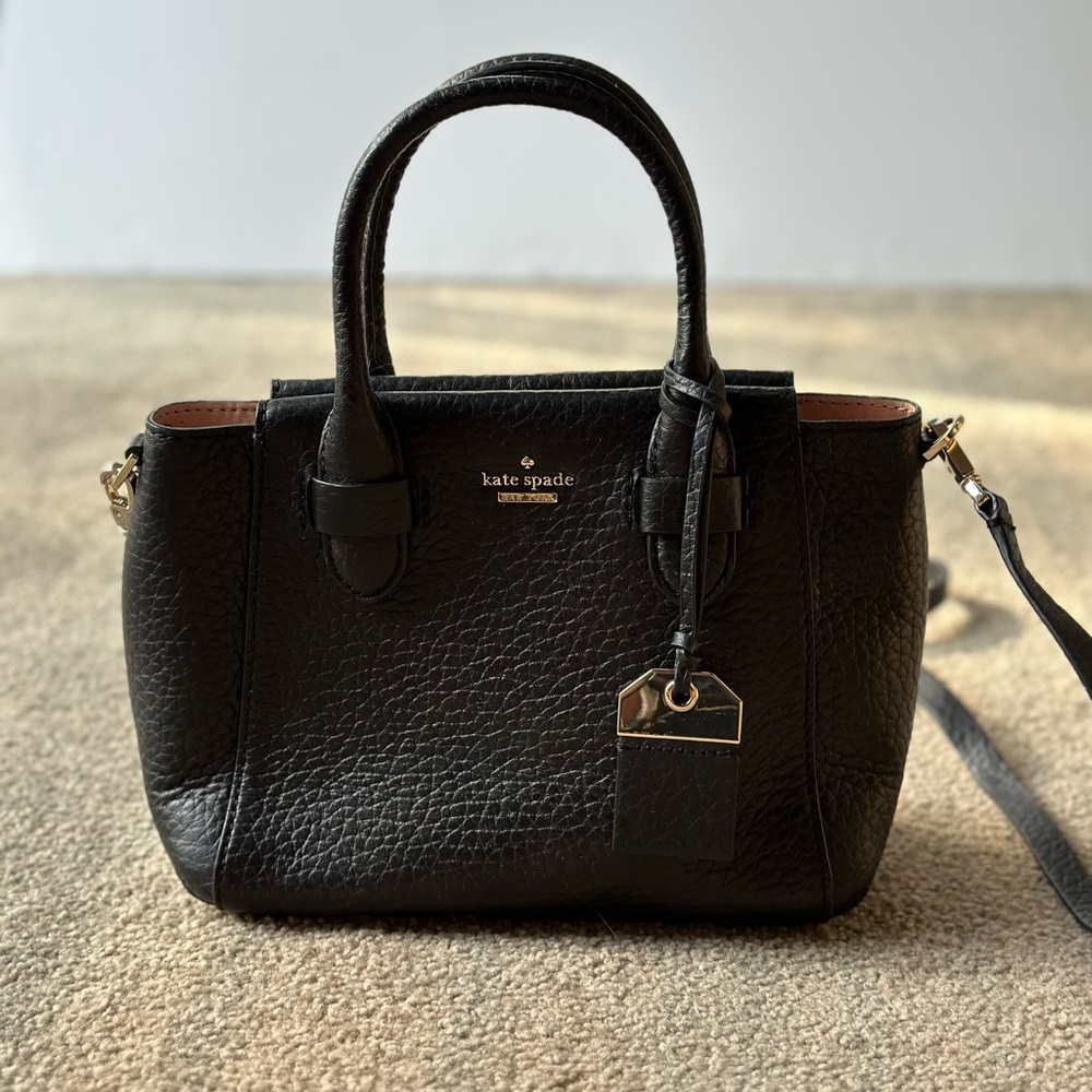 Kate Spade Black Leather Cross Body Pebbled with Light Pink Interior
